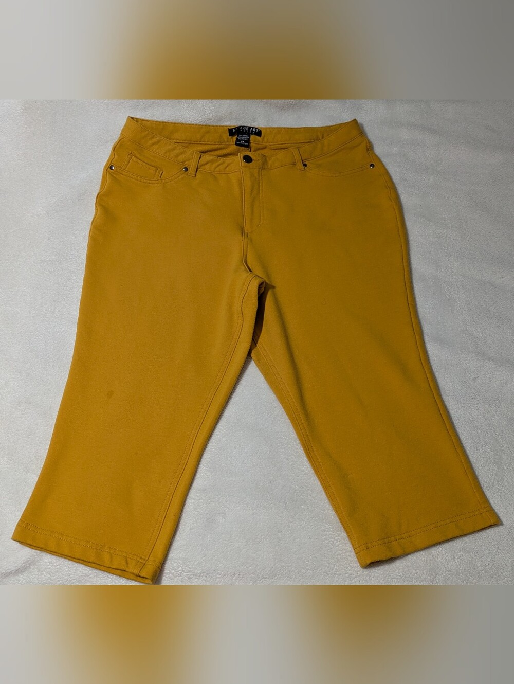 Savage Art Stretch Women's Plus Size 2X Mustard Yellow Cropped Pants Capris